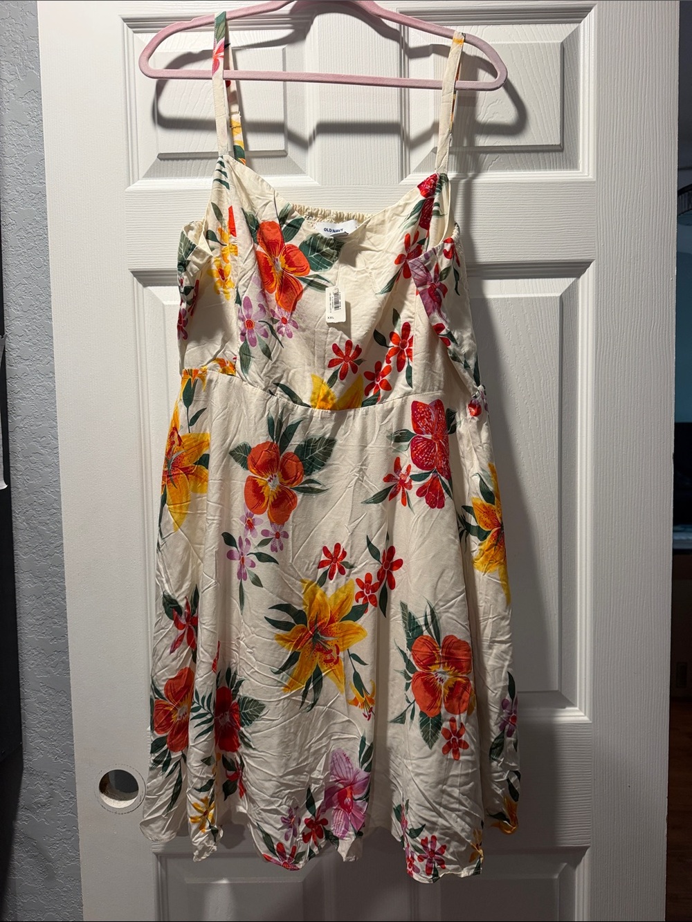 Girls Floral Spaghetti-Strap Dress in Cream with Bright Floral Print